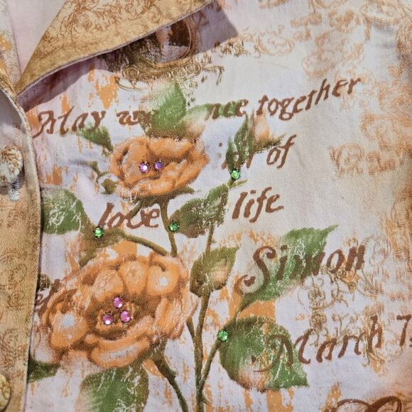 Daniel Benjamin Pink Denim Jacket Floral Print with Sequins Size M Soft Girl - Picture 3 of 12